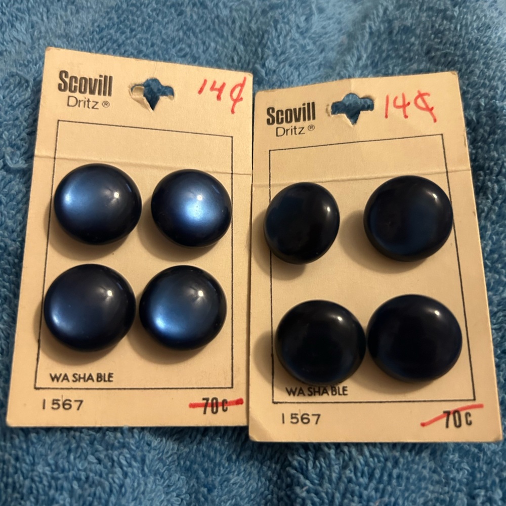 Vintage Scovil Buttons. Beautiful blue color.